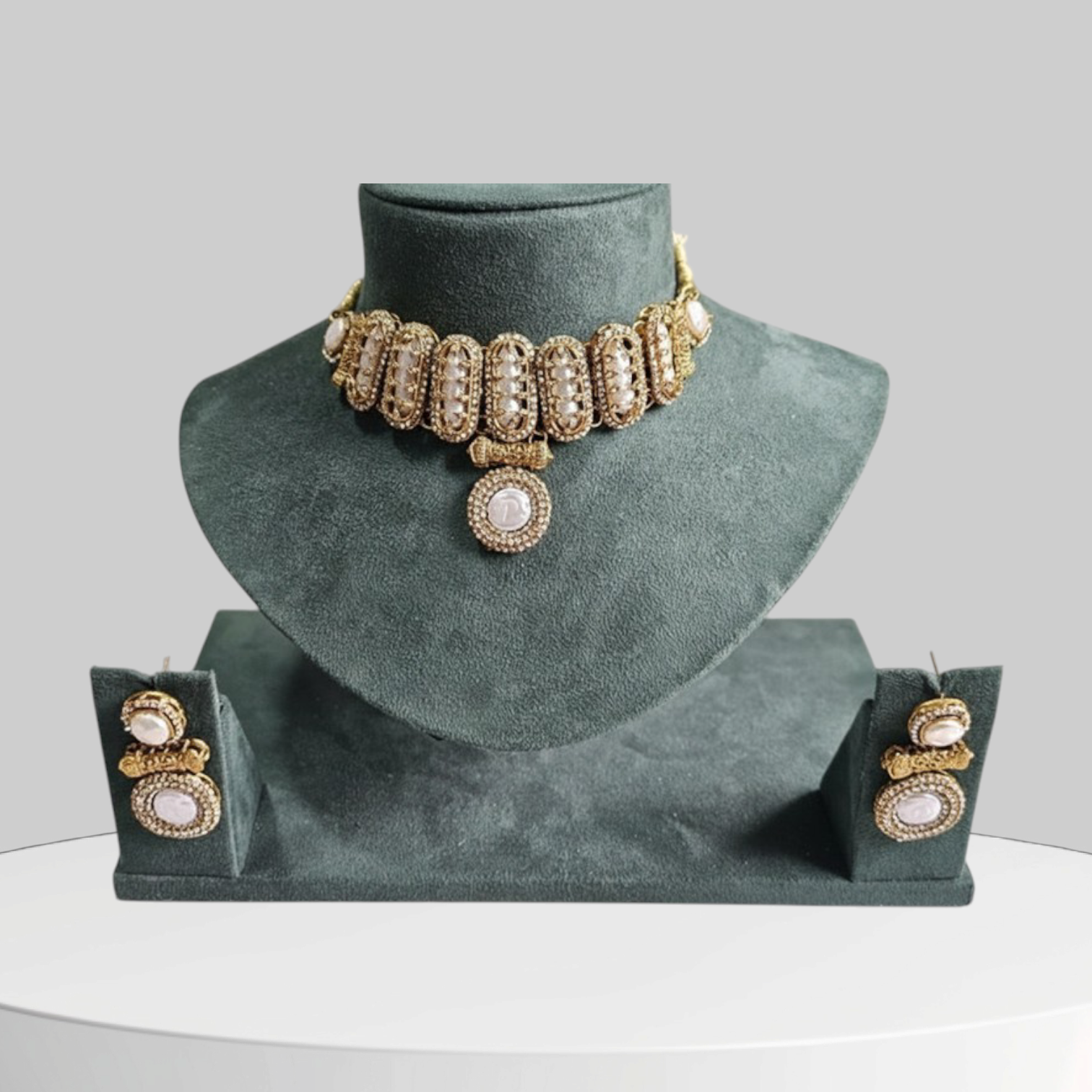 The Blush Mughal Choker – Pink Pearl & Gold Collar Set