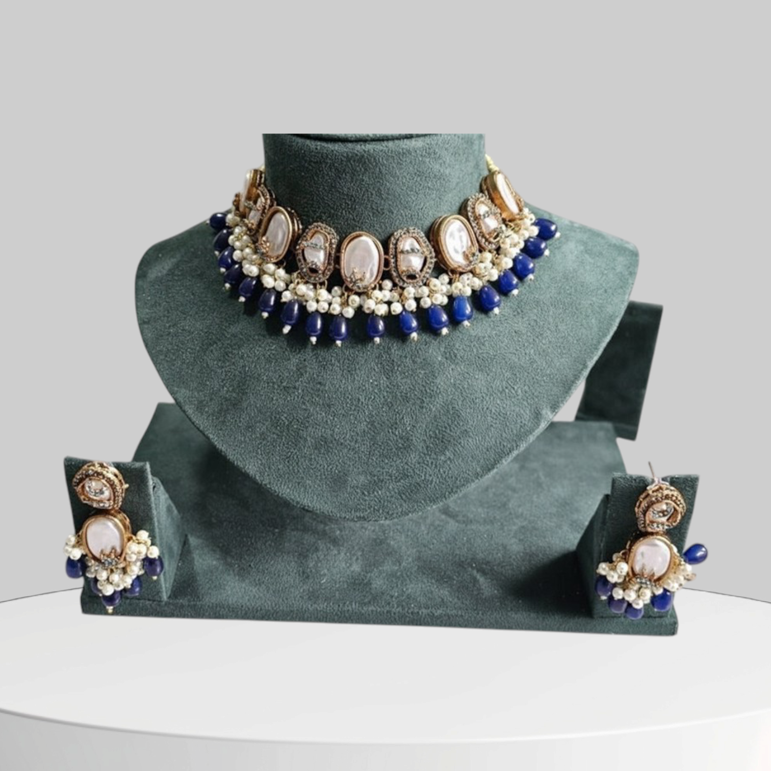 The Sapphire Droplet Choker – Royal Blue & Ivory Grandeur