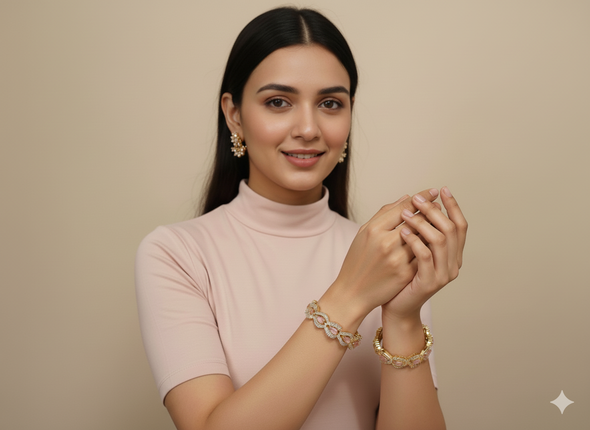 Rose Gold Bangles – Radiant Pink and Gold Set - Image 2