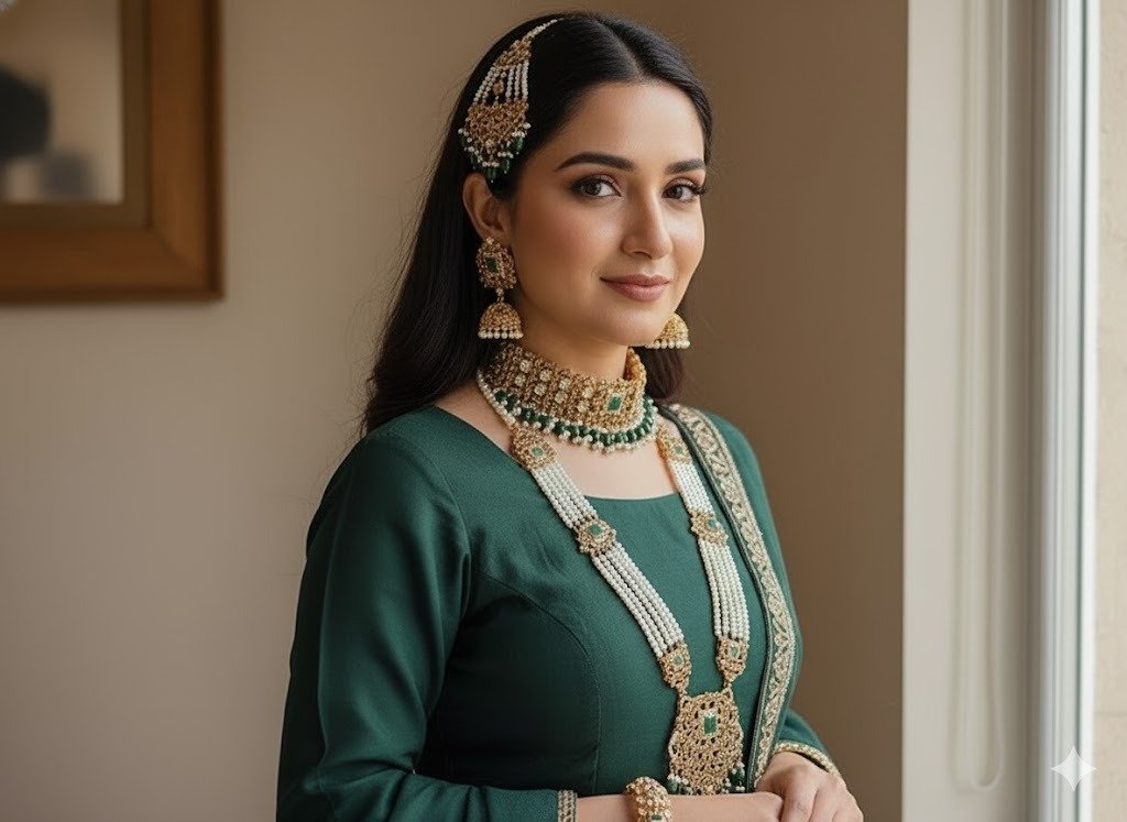 Royal Necklace & Choker Ensemble with Green Accents - Image 2