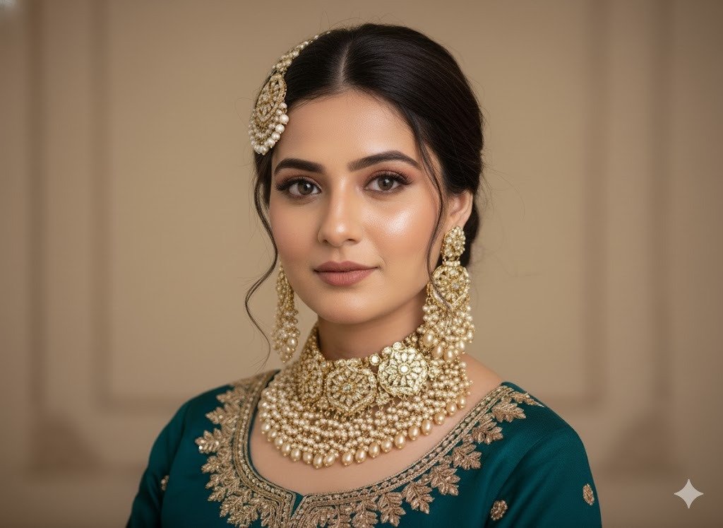 Gold-Plated Choker & Necklace with Pearls and Crystal Drops - Image 2