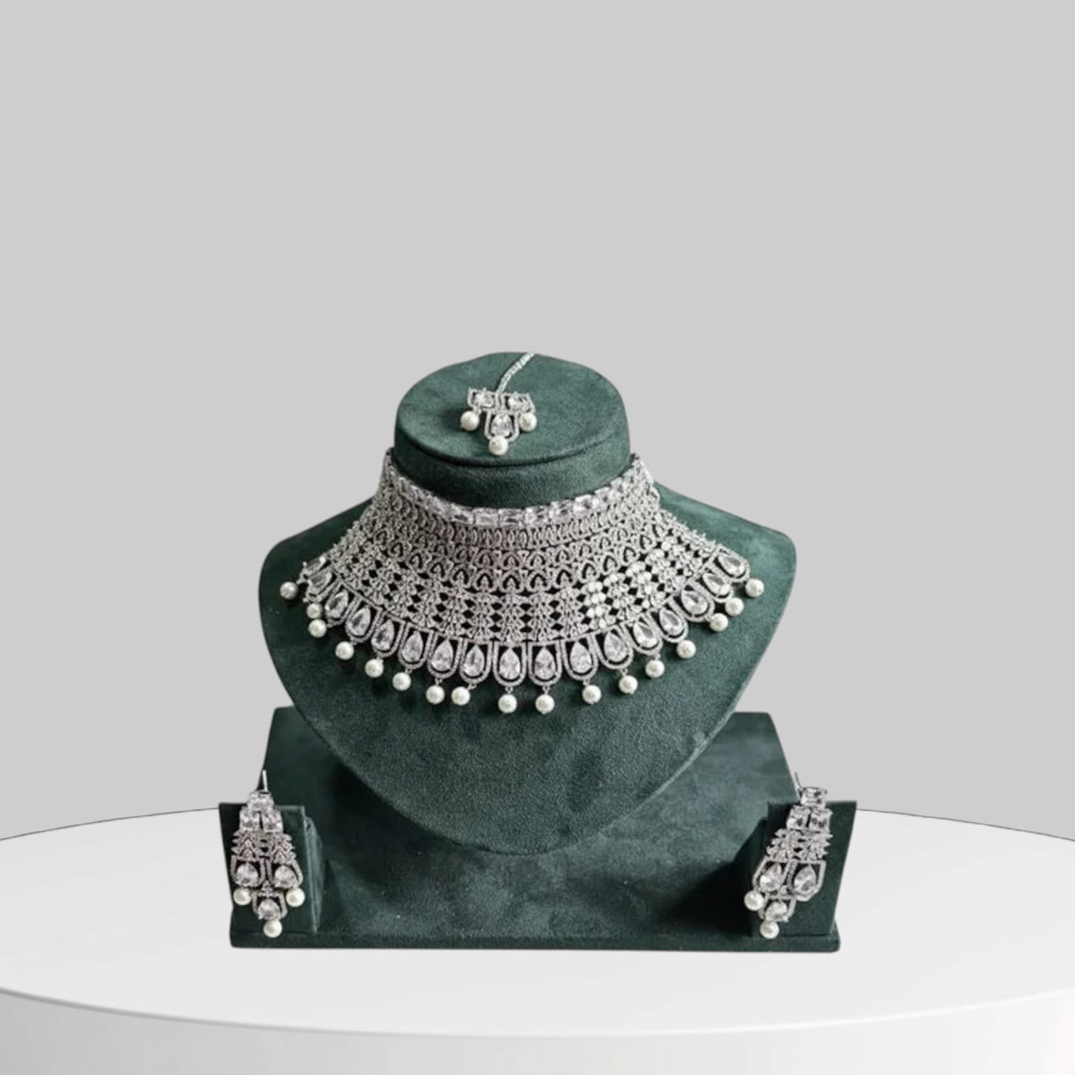 Crystal Choker with Pearl Drop Detailing