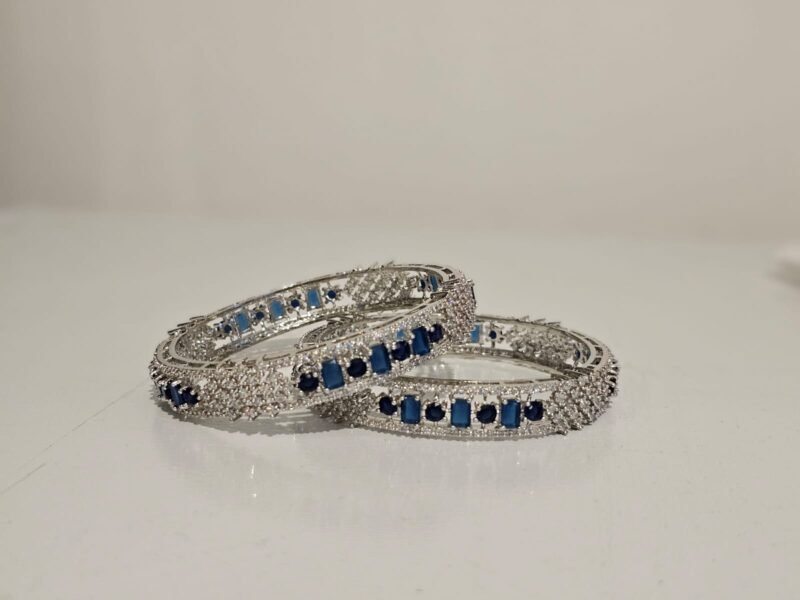 Blue Raj Bangle – Royal Elegance in Sapphire & Silver