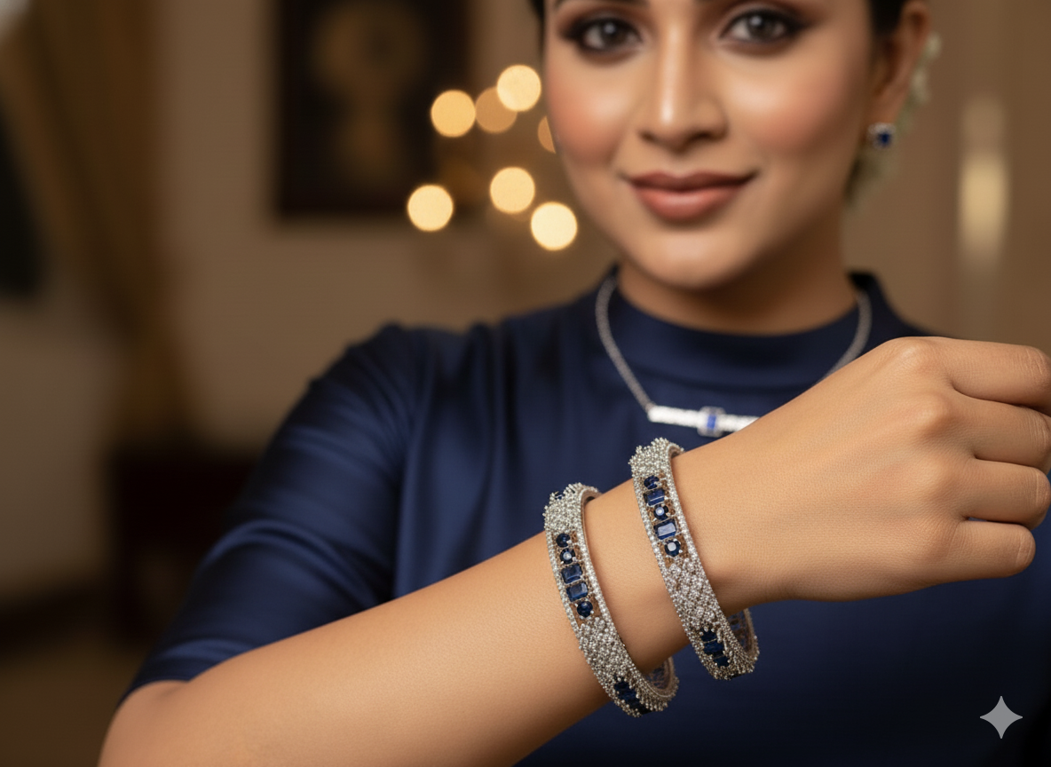 Blue Raj Bangle – Royal Elegance in Sapphire & Silver - Image 2