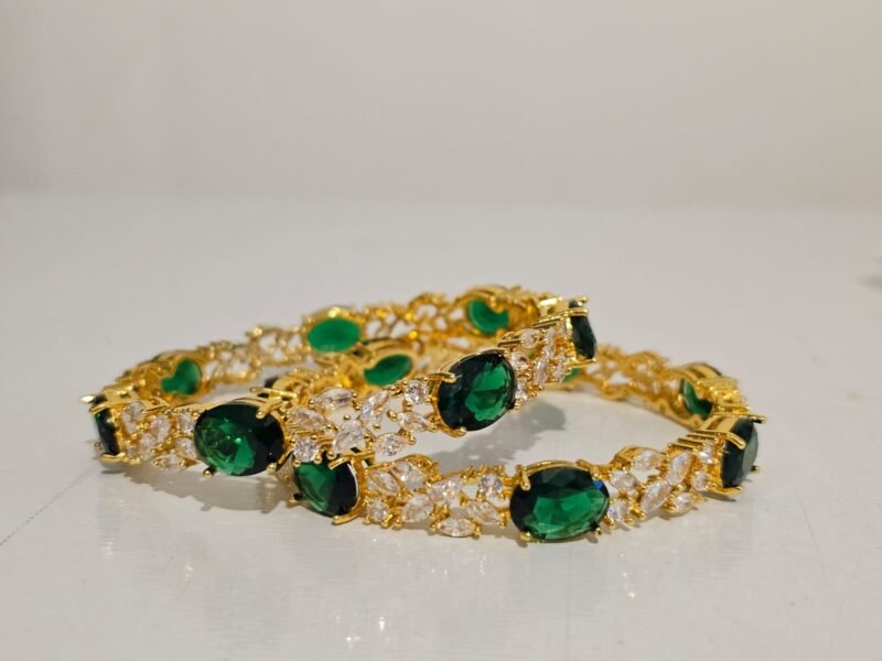 Royal Emerald Bangles – Regal Green and Gold Set
