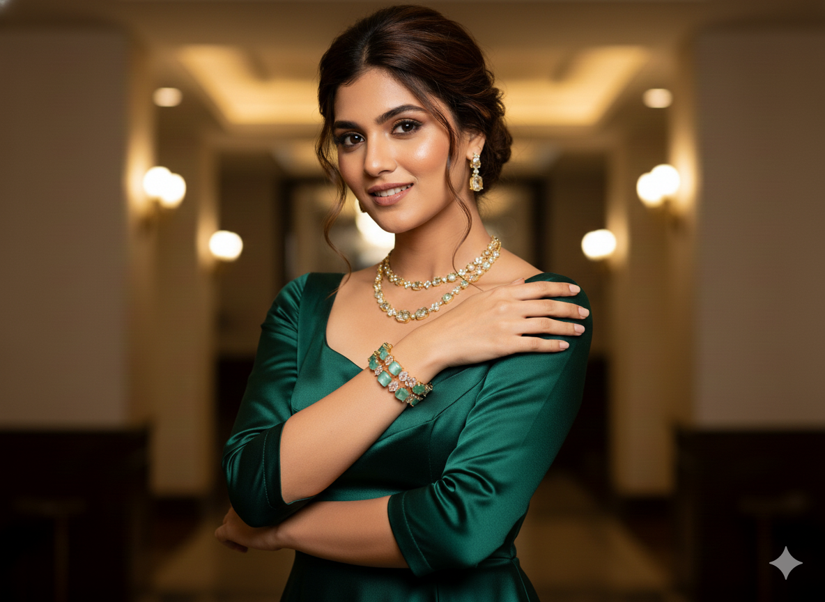 Mist Bangle – Serene Mint Elegance in Gold and Crystal - Image 2