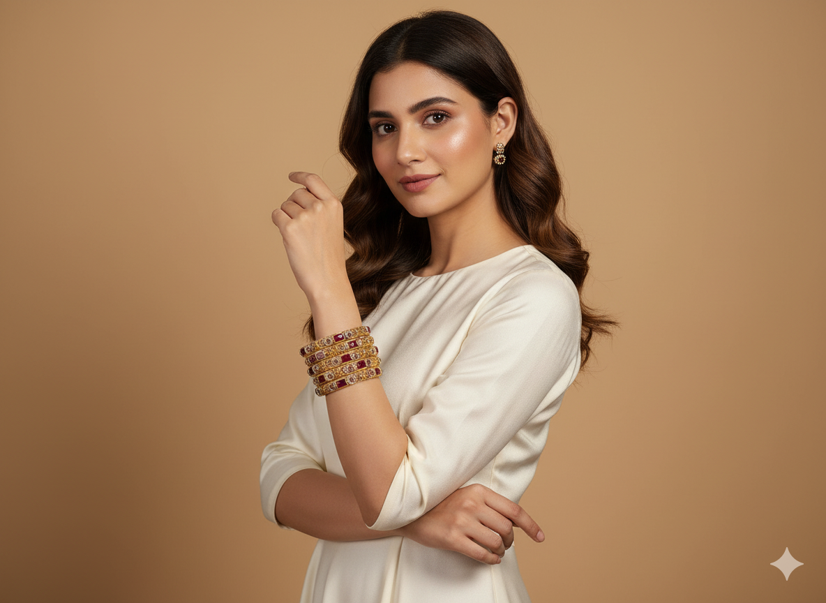 Sindoor Bloom Bangle Set – Traditional Ruby Elegance - Image 2